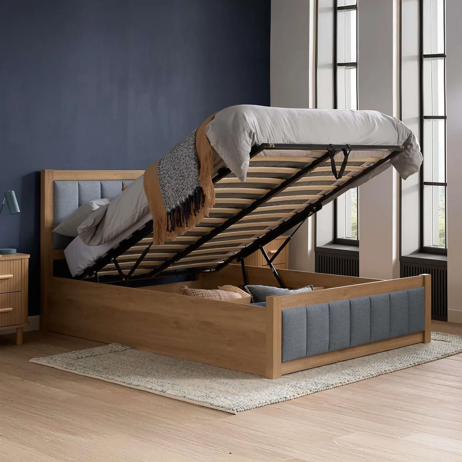 Birlea Belmont Grey & Oak Wooden Ottoman Bed Frame