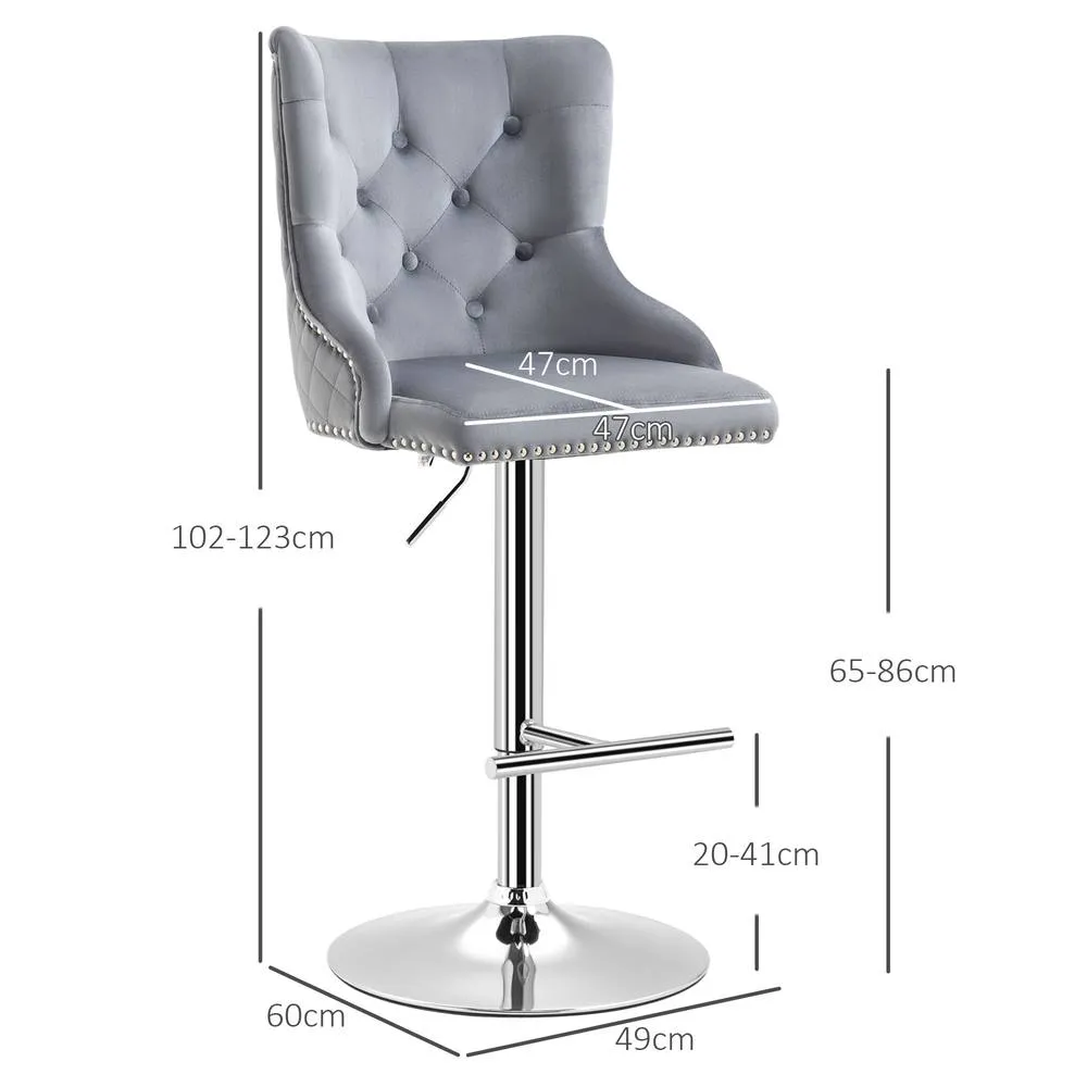 HOMCOM Bar Stools Set of 2, Swivel Velvet Barstools with Footrest, Grey 3