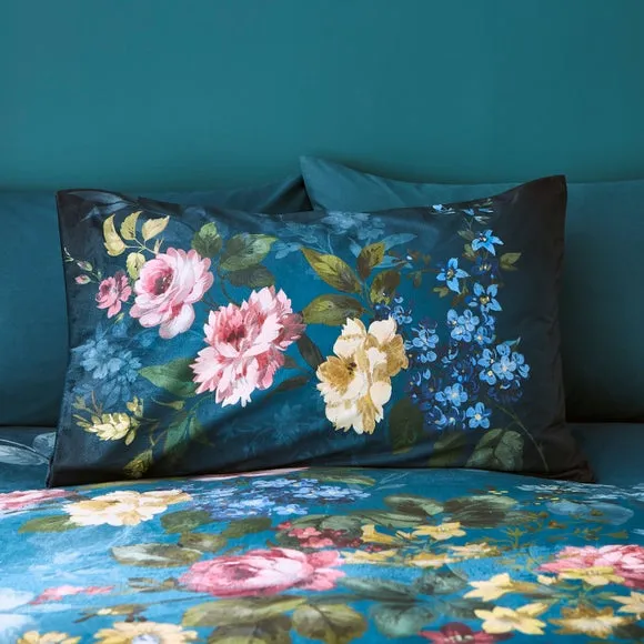 Arabella Blue Floral Luxury Velvet Duvet Cover & Pillowcase Set 2