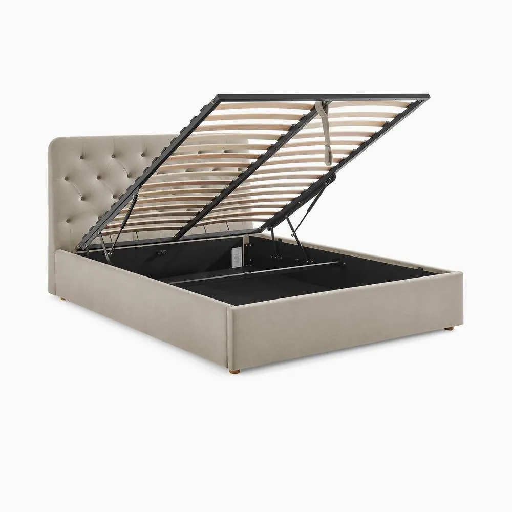 FurnitureboxUK Hayden Taupe Velvet Ottoman Double Bed Frame in Beige 6