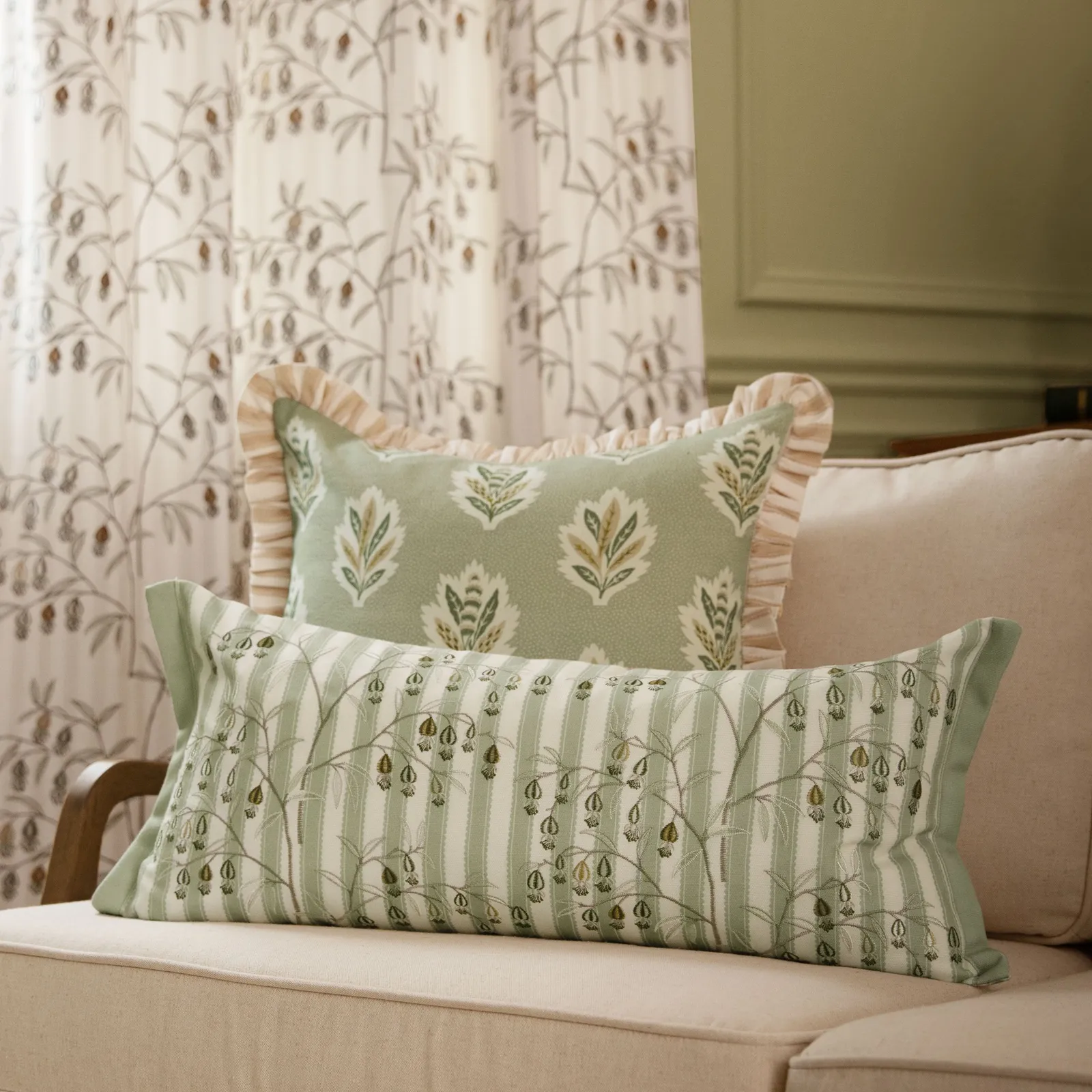 Sanderson Chinese Lanterns Embroidered Cushion in Light Green