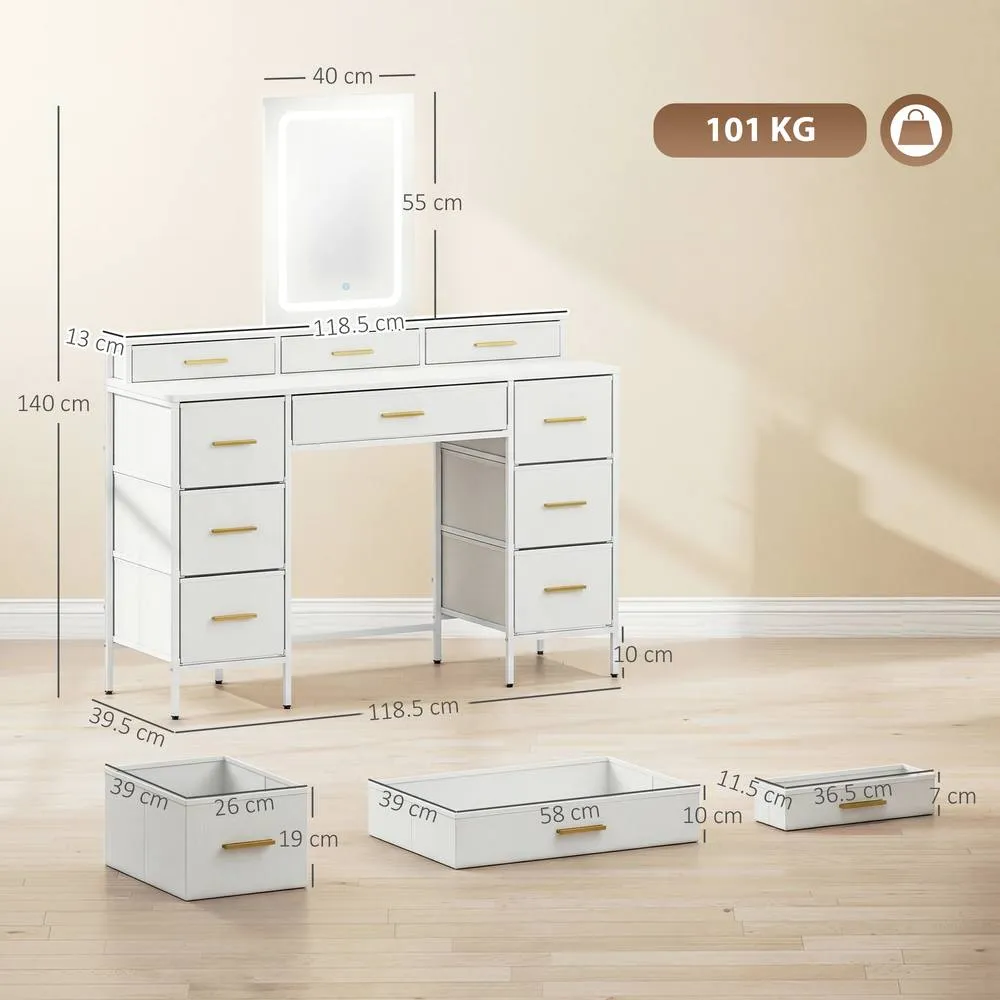 HOMCOM Dressing Table with LED Lighting Mirror & 10 Drawers, White 3