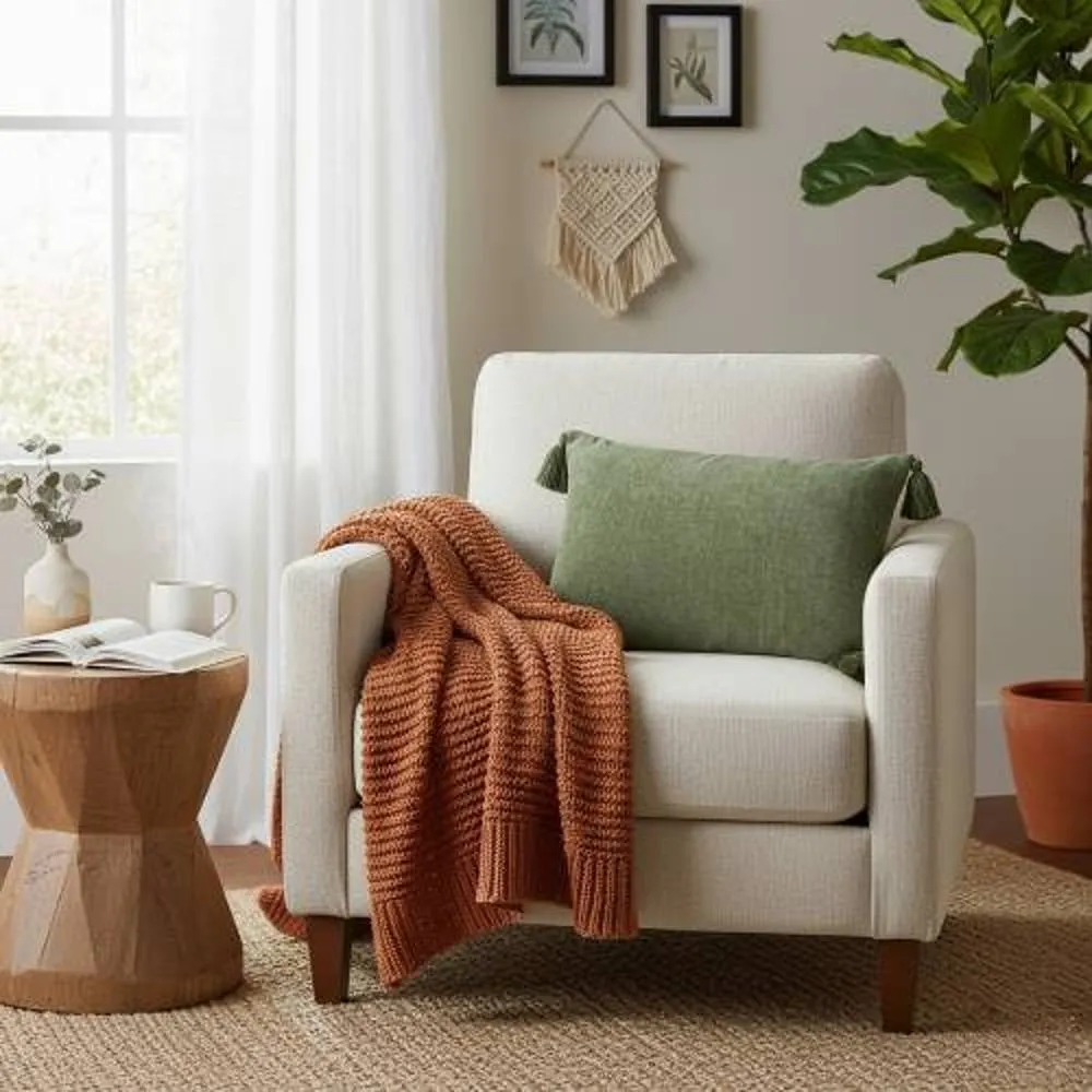 Madison & Mayfair Rectangular Green Tassel Cushion