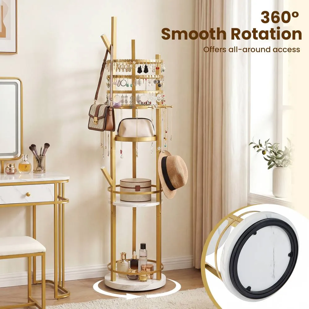 Costway Rotating Jewelry Stand Jewelry Display Tower w/Earring Necklace Holder in Gold 4