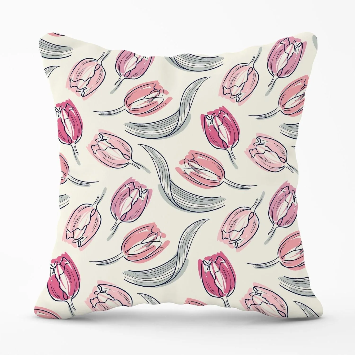 Warren Reed - Designer Tulips Outdoor Cushion in Pink