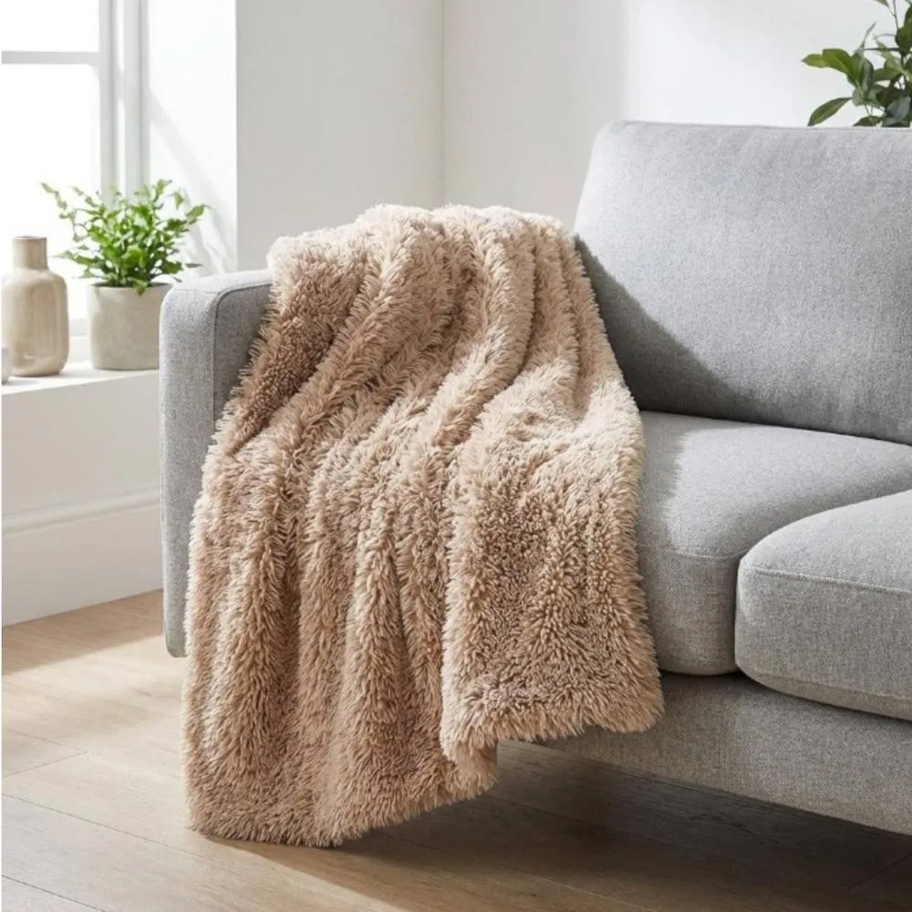 Garden Greatness Montara Plush Faux Fur Throw in Tan