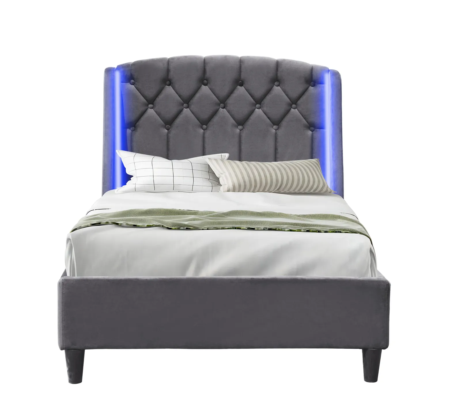 Comfy Living Ltd Fabric Bedframe With LED Headboard Feature in Grey 2