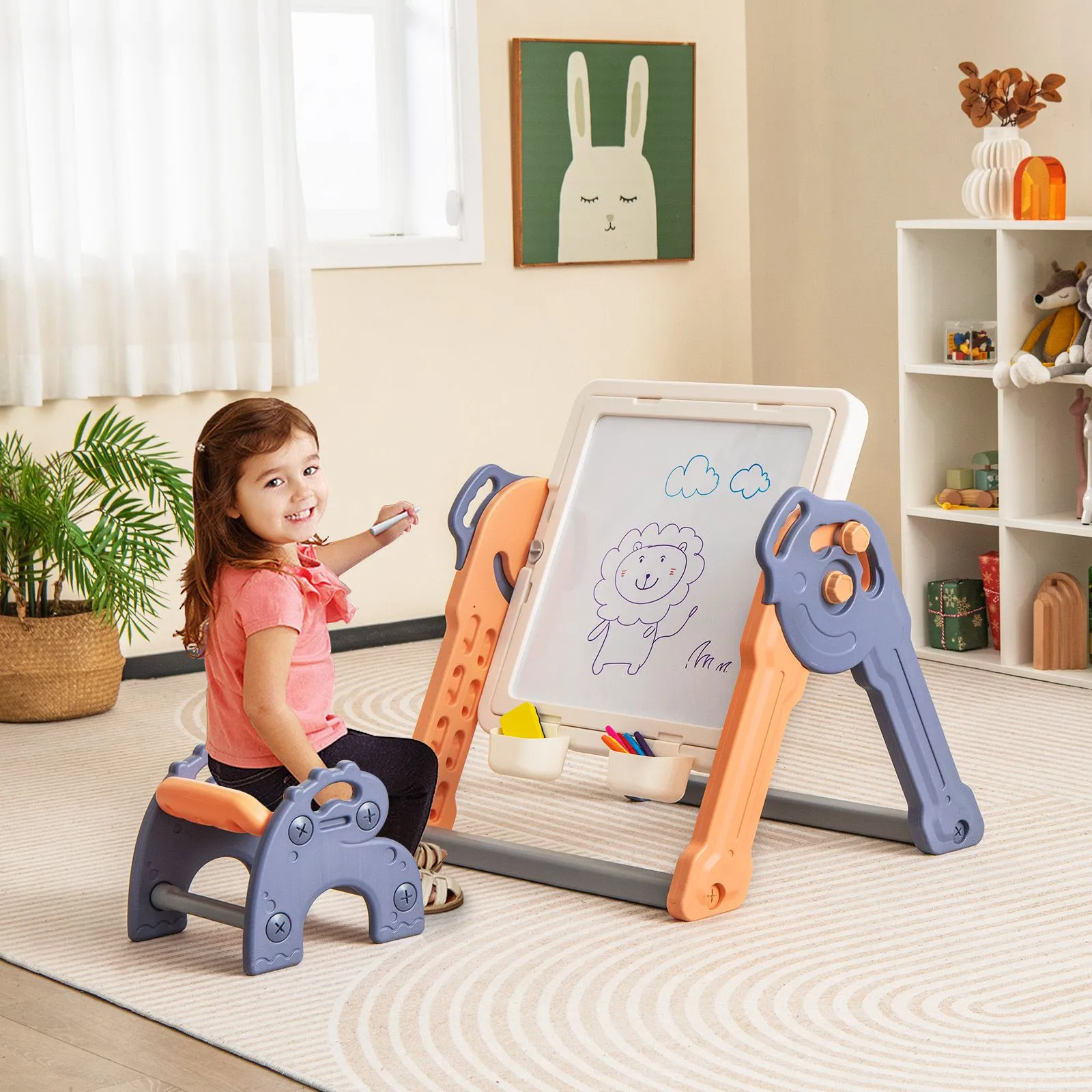 Costway 6-In-1 Multi-activity Play Table & Chair Set Folding Painting Easel 6