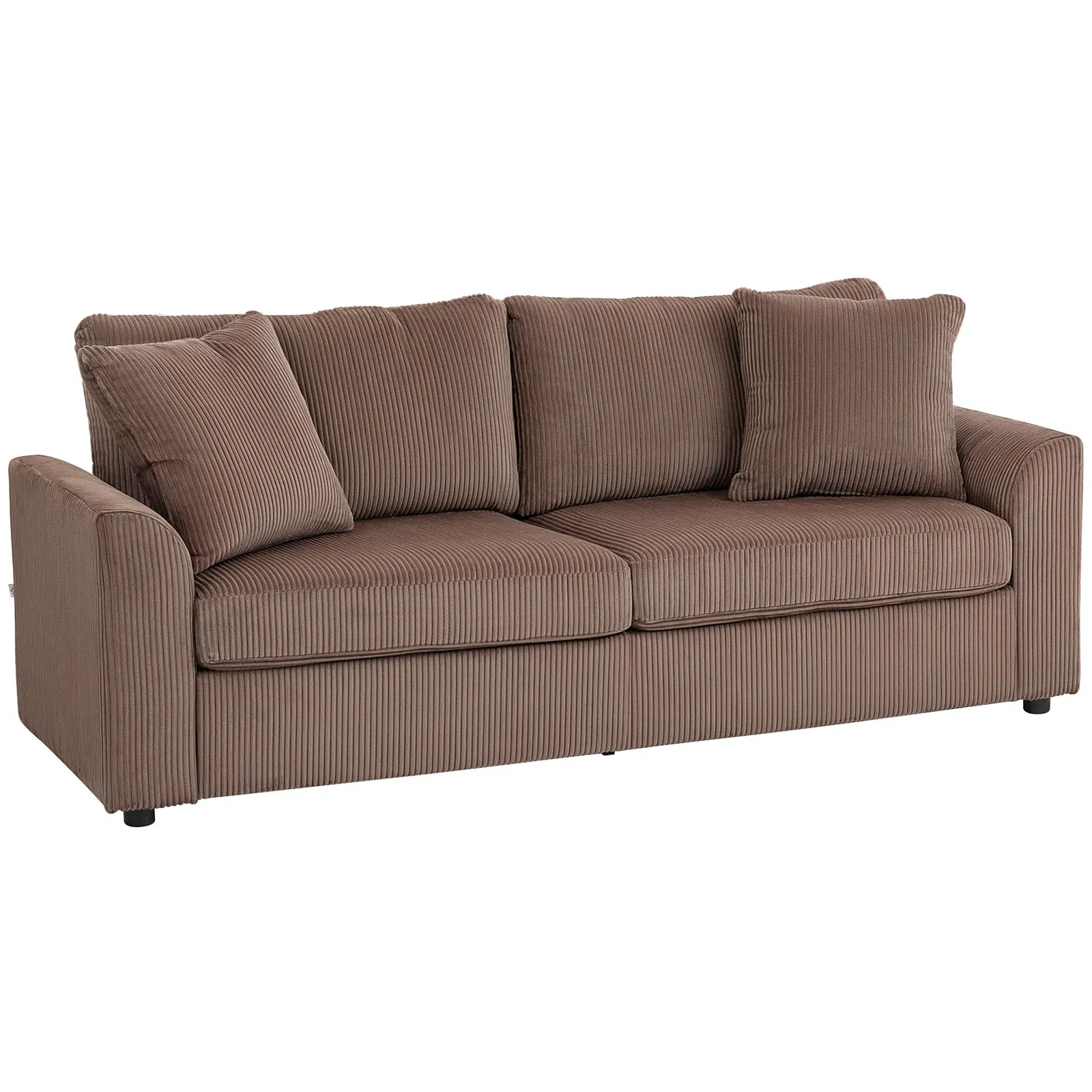 HOMCOM 212 cm Upholstered Jumbo Cord Sofa Couch with Spring Cushion, Coffee in Brown 2