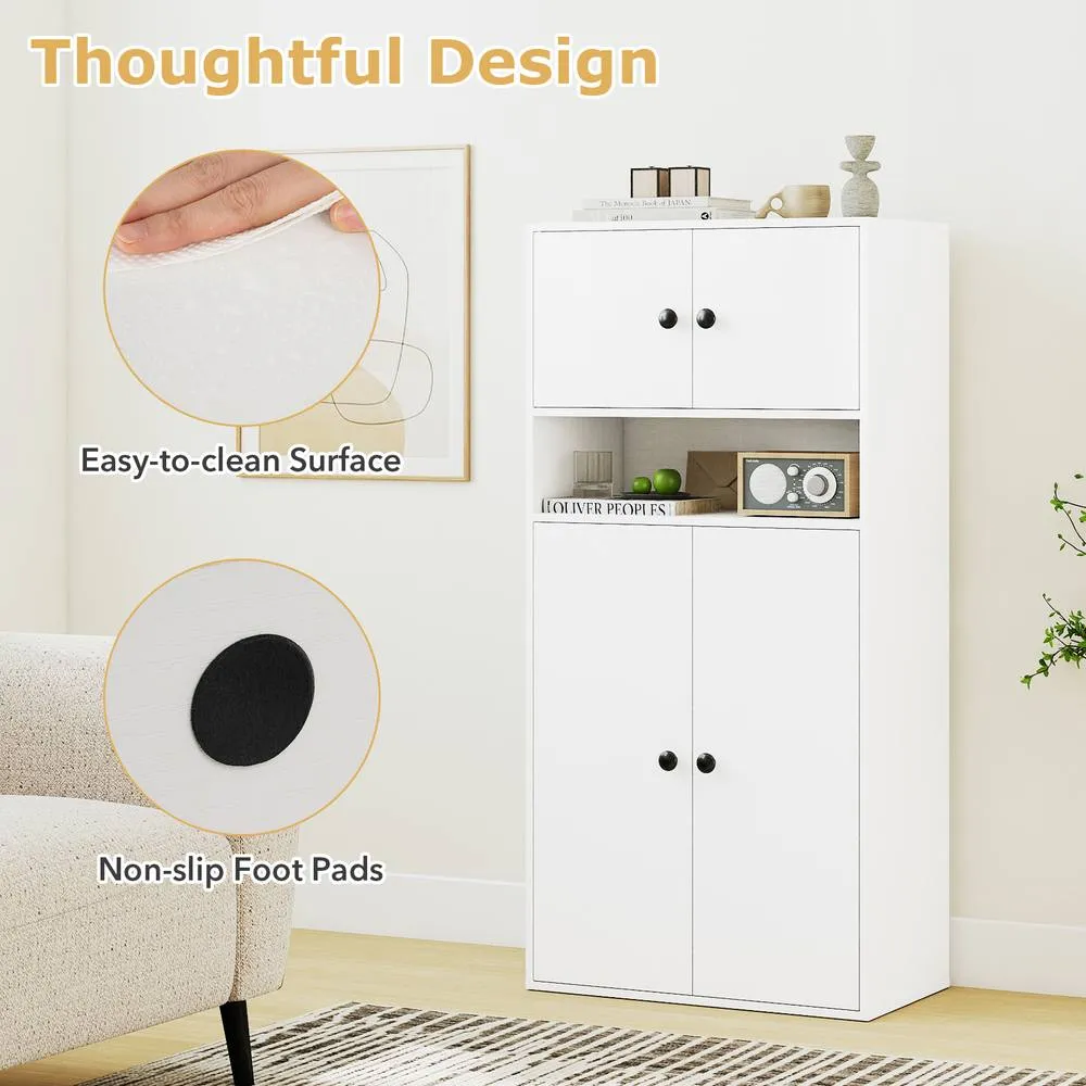 Costway 111 cm Tall Bookcase 4-Tier Modern Storage Organizer with 4 Doors in White 6