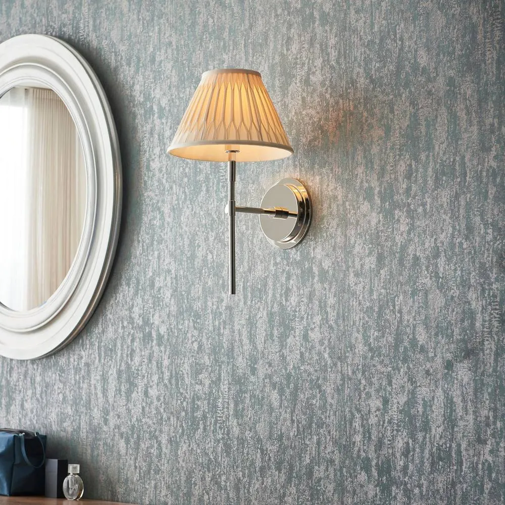 Endon Collection Rennes & Chatsworth Wall Lamp With Shade Bright Nickel Plate & Ivory Silk, Grey 3