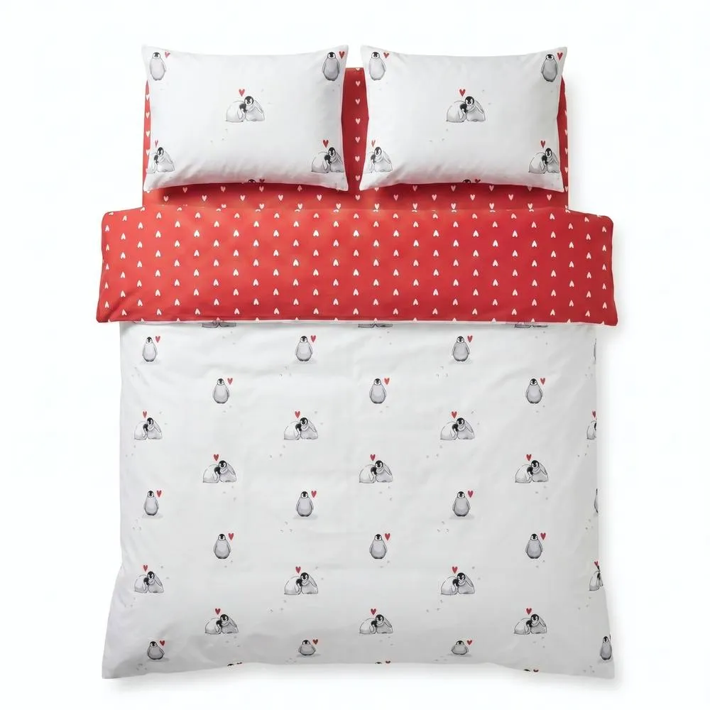 Rapport Home Cute Penguins Christmas Duvet Cover Set Red 3