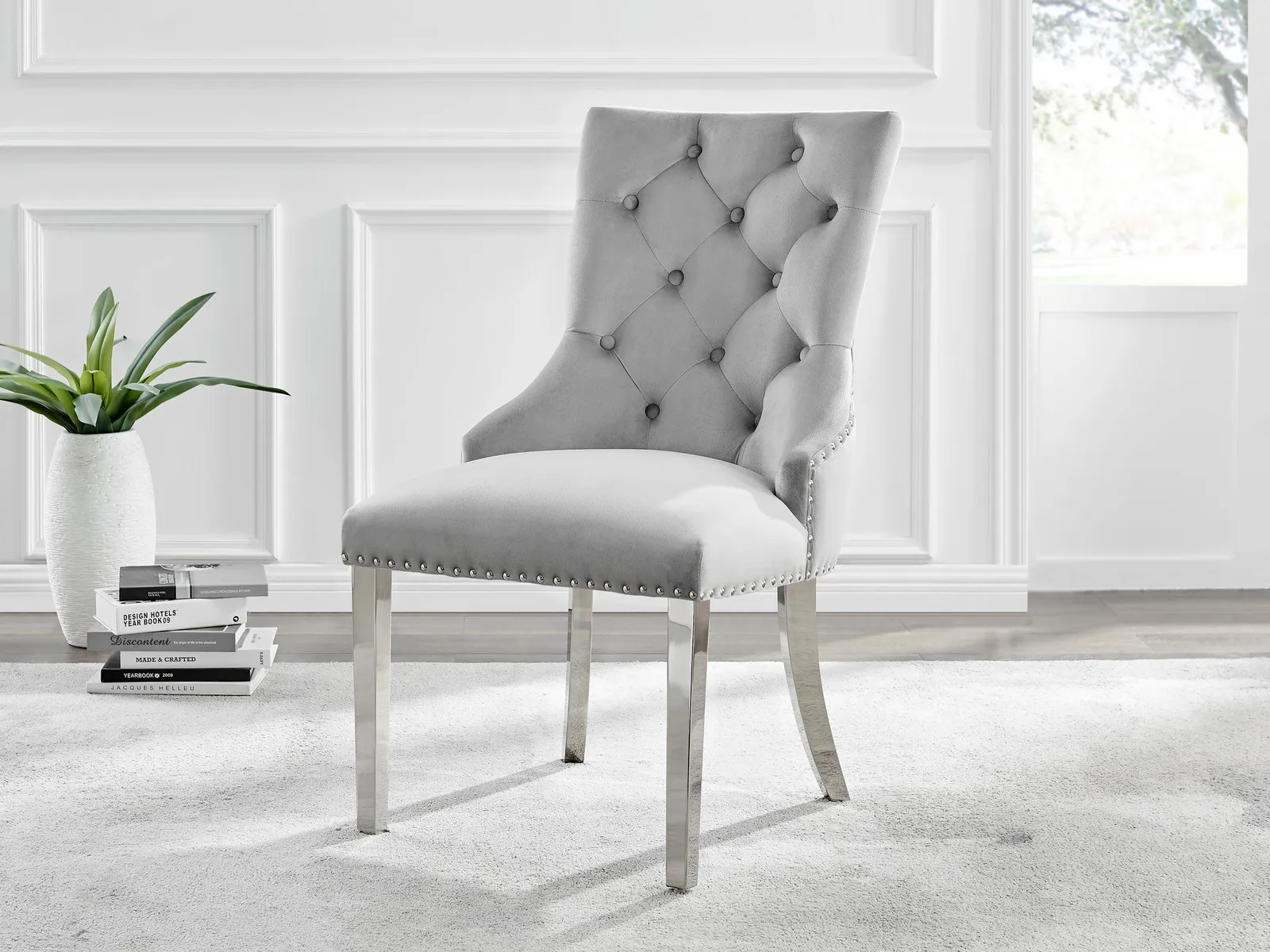 FurnitureboxUK Set of 2 Belgravia Soft Velvet Scoop Knockerback Dining Chairs in Grey