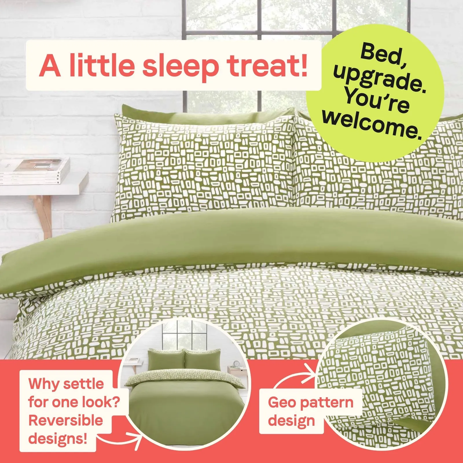 Rapport Home Pebbles Microfibre Reversible Duvet Cover Set with Pillowcase in Green 4