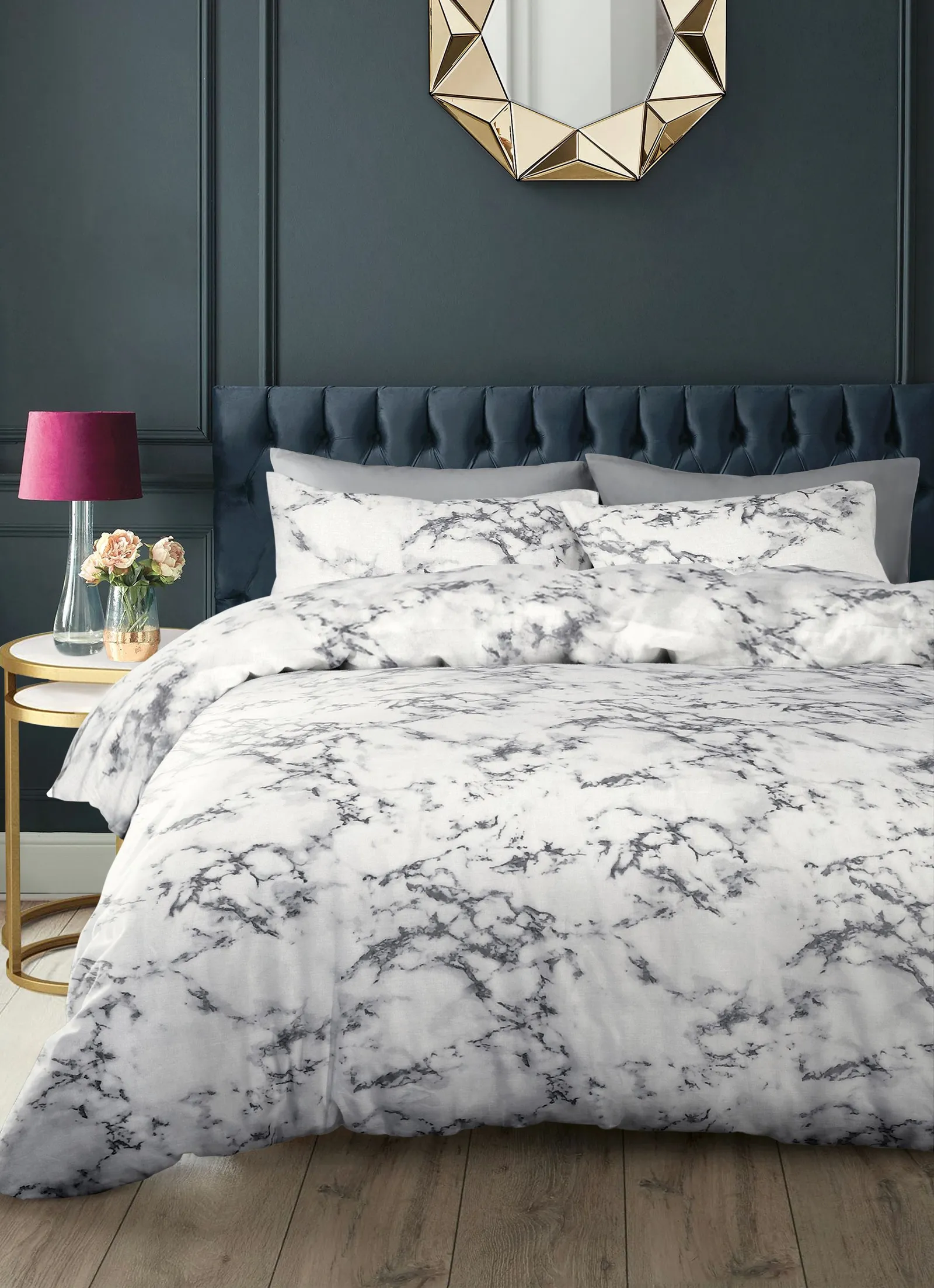 Velosso Marble Cotton Rich Printed Duvet Cover & Pillowcase Set in Grey