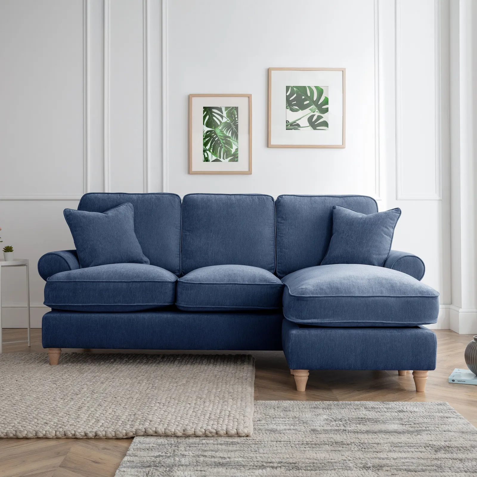 The Great Sofa Company Ezra Right Hand Velvet Chaise Sofa - Scroll Arm in Navy 1