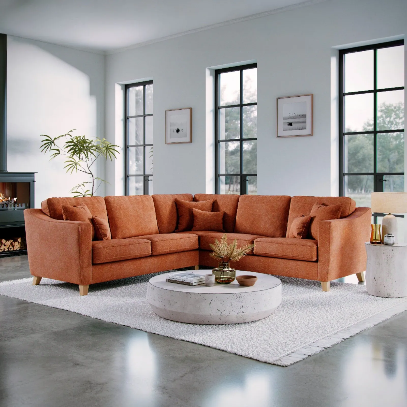 The Great Sofa Company Jackson Large Chenille Corner Sofa in Terracotta 1