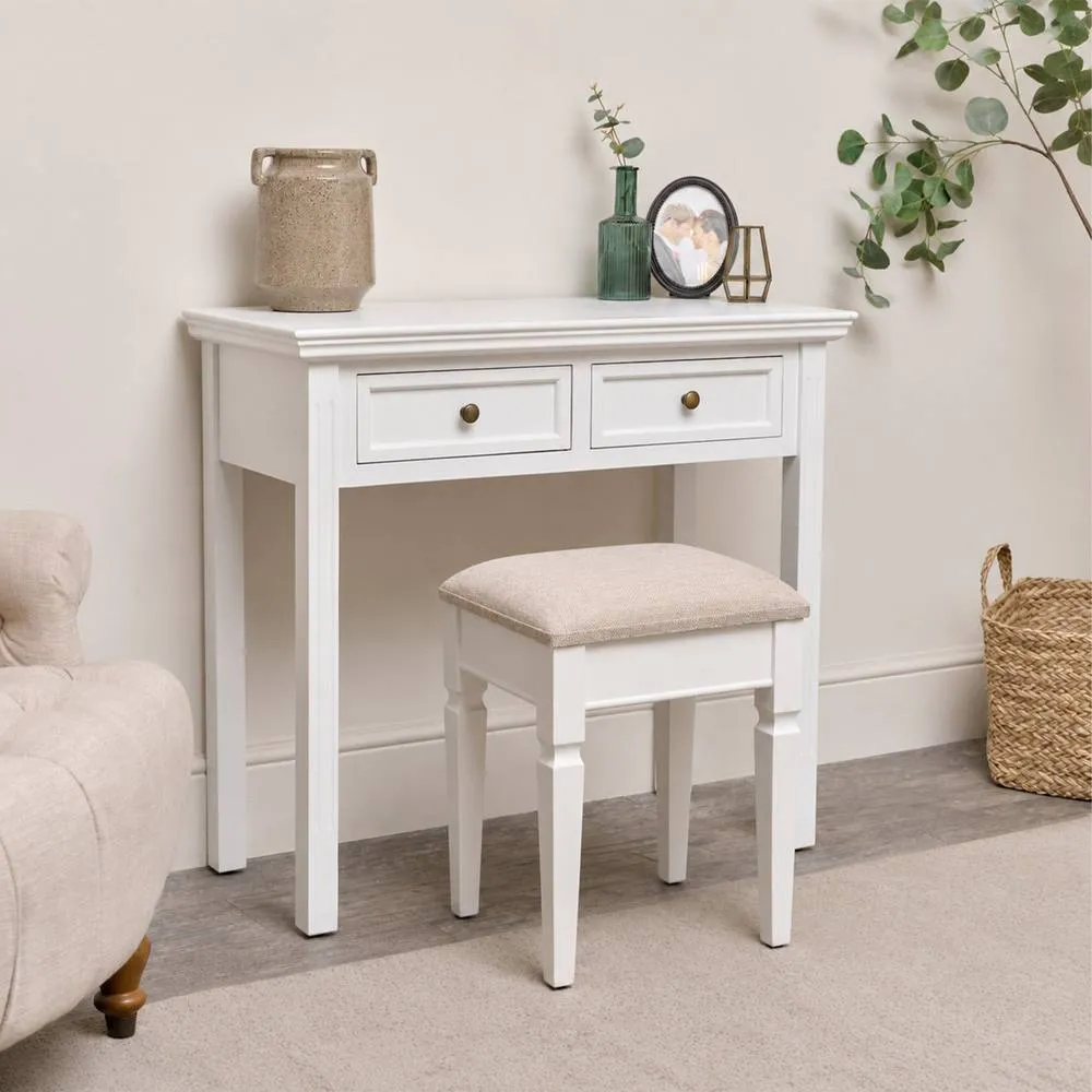 Melody Maison Large White 2 Drawer Dressing Table & Stool Set - Daventry White Range