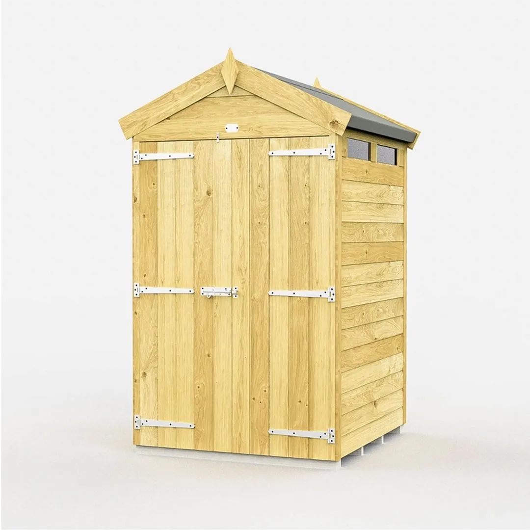 Buttercup Farm 4 x 4 Feet Apex Security Shed - Double Door - L127 x W118 x H217 cm in Brown