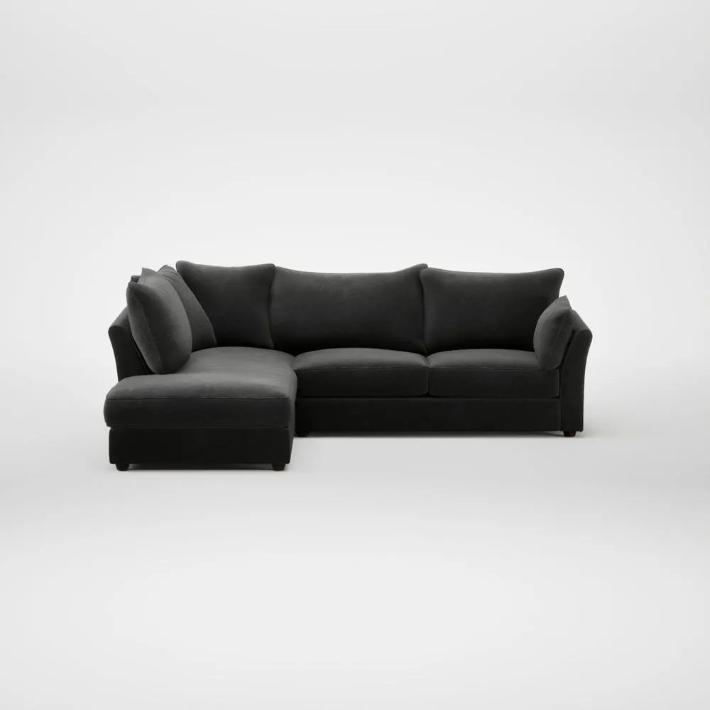 Heal's Tailor Left Hand Facing Corner Sofa Smart Luxe Velvet Nickel Walnut Stained Feet 2