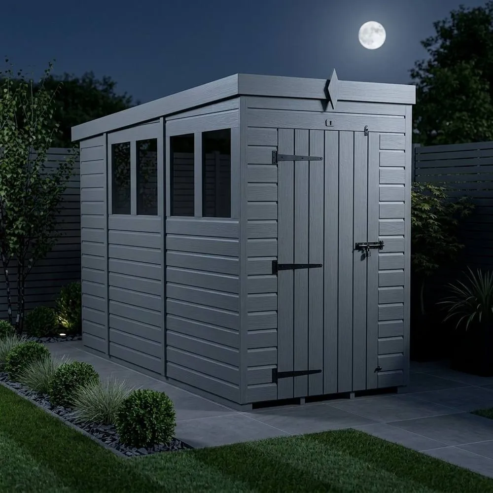 Buttercup Farm 4ft x 10ft Composite Pent Garden Shed Single Door With Windows - Grey 3
