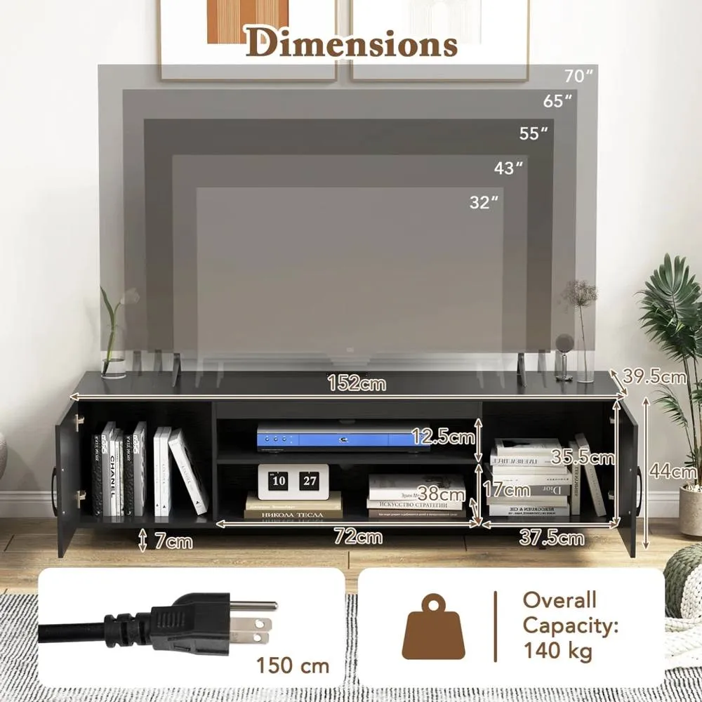 Costway 152 cm Entertain Center TV Stand for TVs up to 70 Inches in Black 2