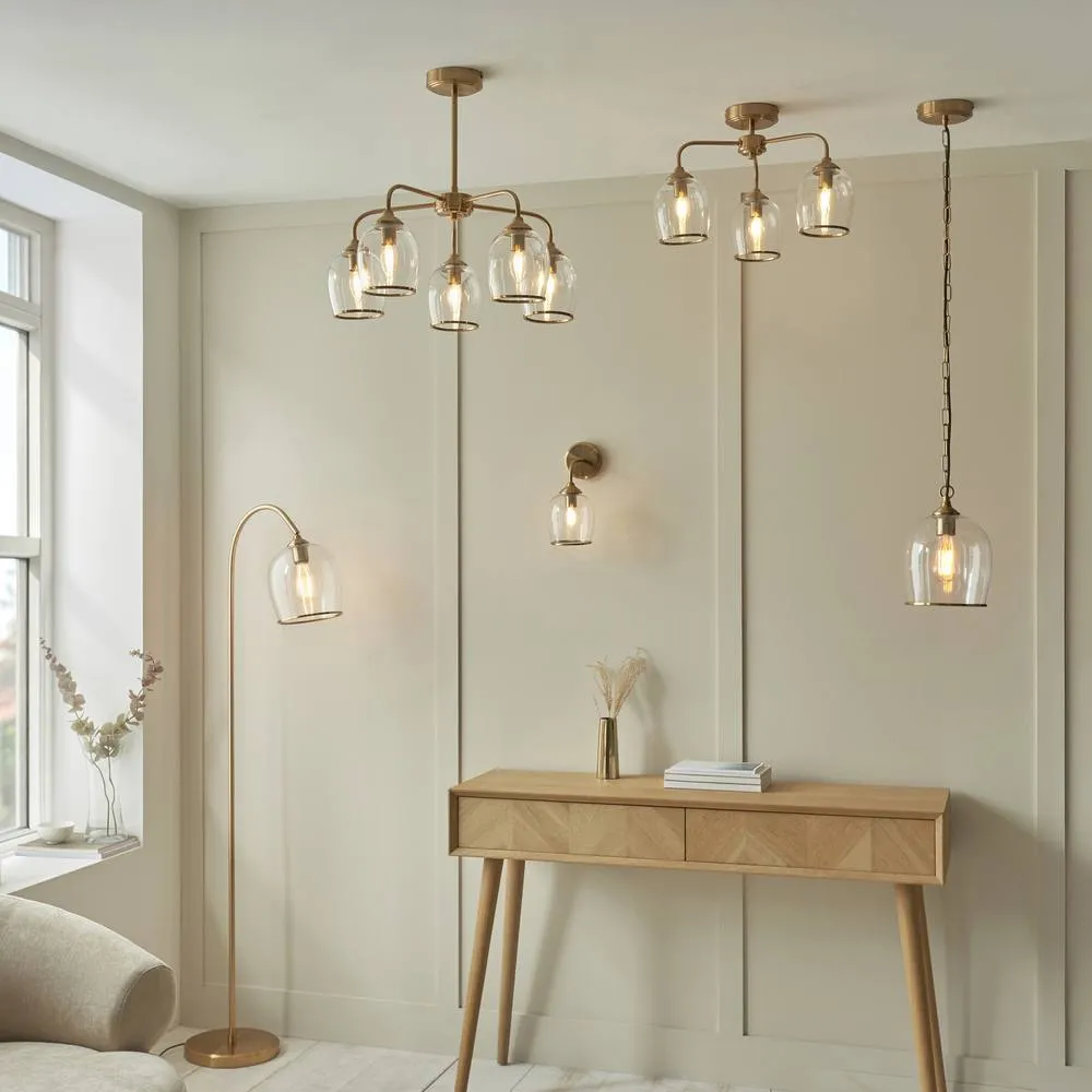 Netlighting Ashcroft Dome Wall Lamp Brushed Aged Brass Plate & Clear Glass E14 in Gold 6
