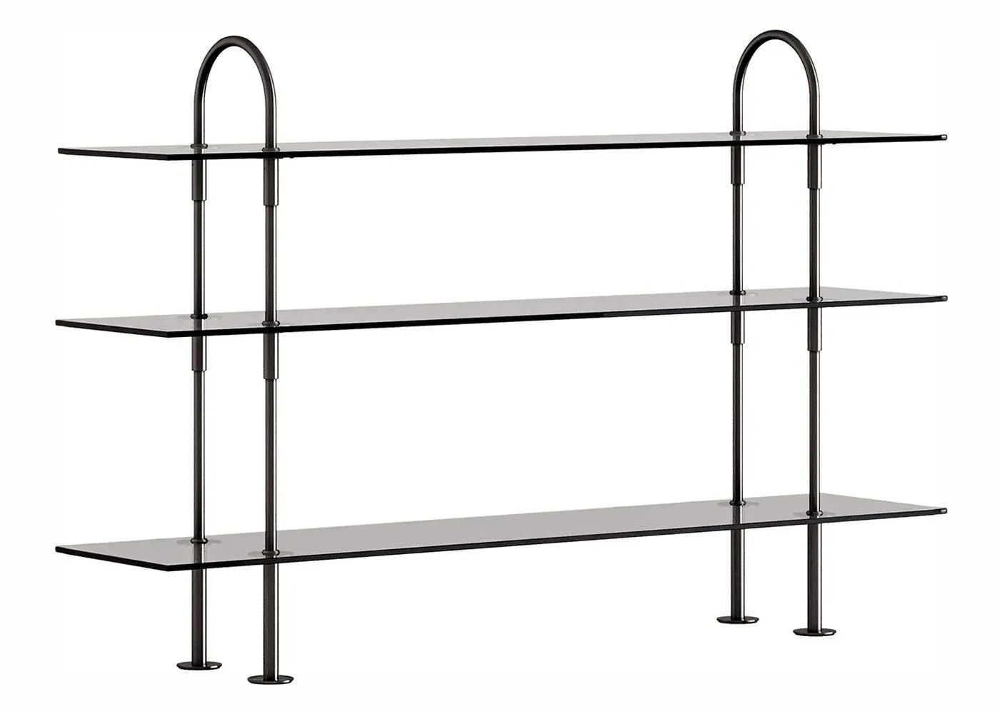 Gubi Keen Shelving 3 Shelves Black Brass Smoked Tempered Glass 160cm