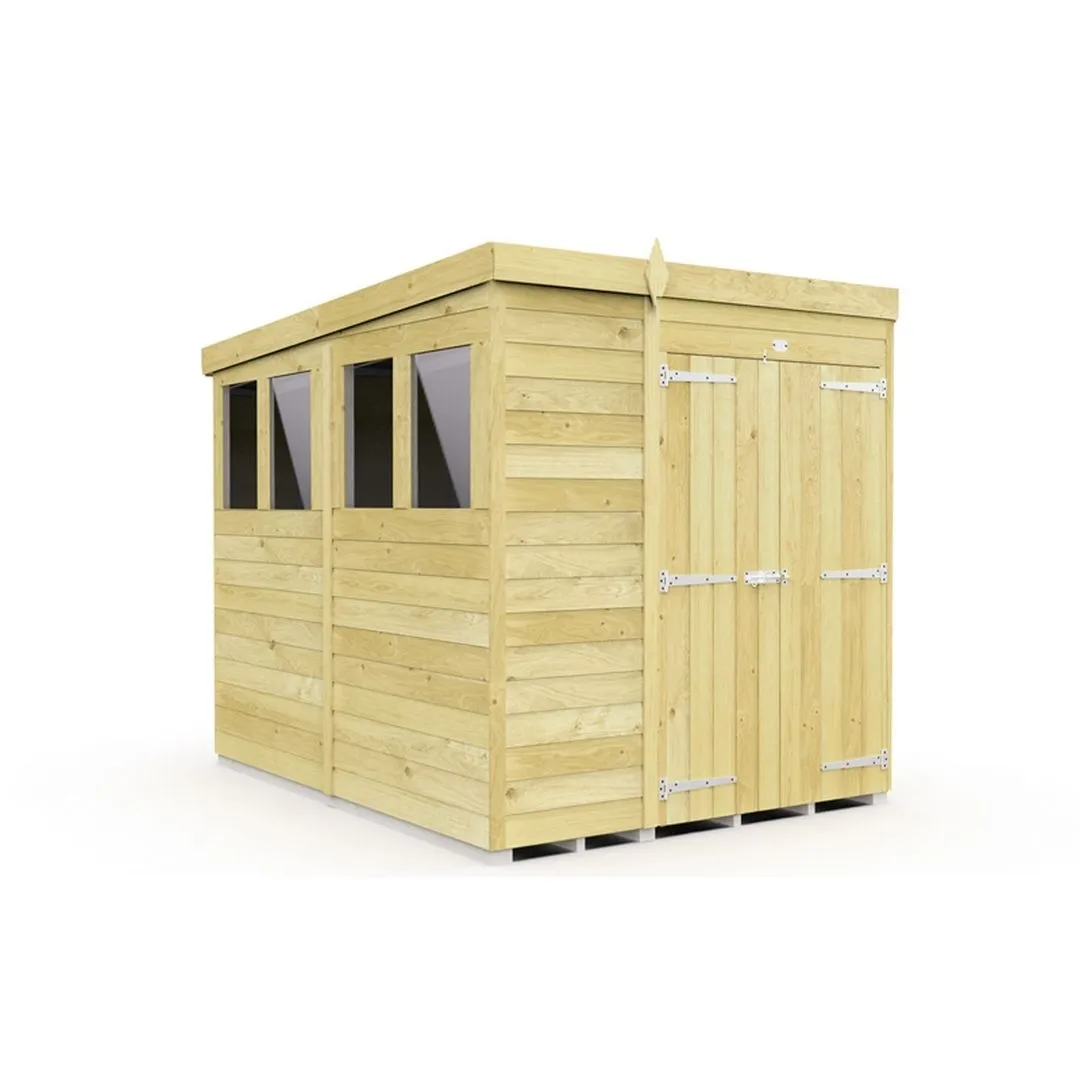 Buttercup Farm 6 x 8 Feet Pent Shed - Double Door W/ Windows - L231 x W185 x H201 cm in Brown