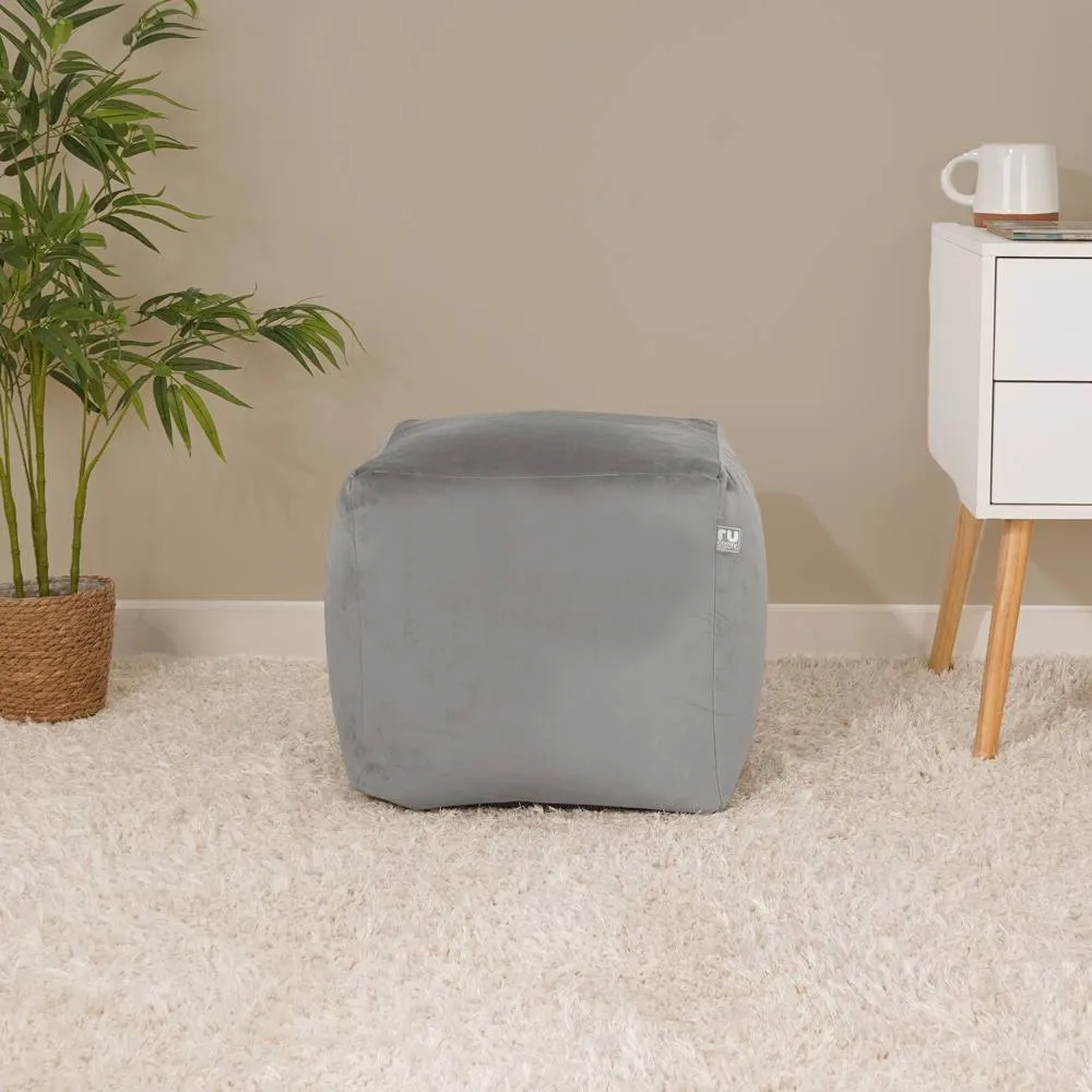 rucomfy Beanbags rucomfy Velvet Cube Bean Bag Pouffe - Soft Stylish Footstool in Light Grey