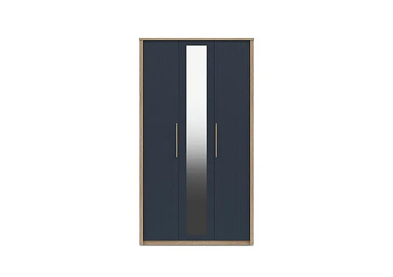 Chelsea 3 Door Tall Wardrobe with Mirror Door and Gold Handles - Royal Blue
