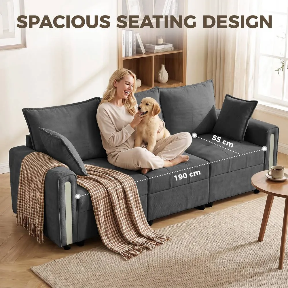 HOMCOM 3 Seater Sofa with Lift-Up Storage, 228 cm Velvet Couch, Dark Grey 6