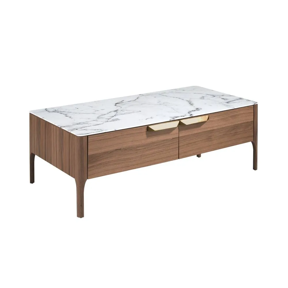 Angel Cerda Rectangular Coffee Table Marble-Effect Glass Top in Brown