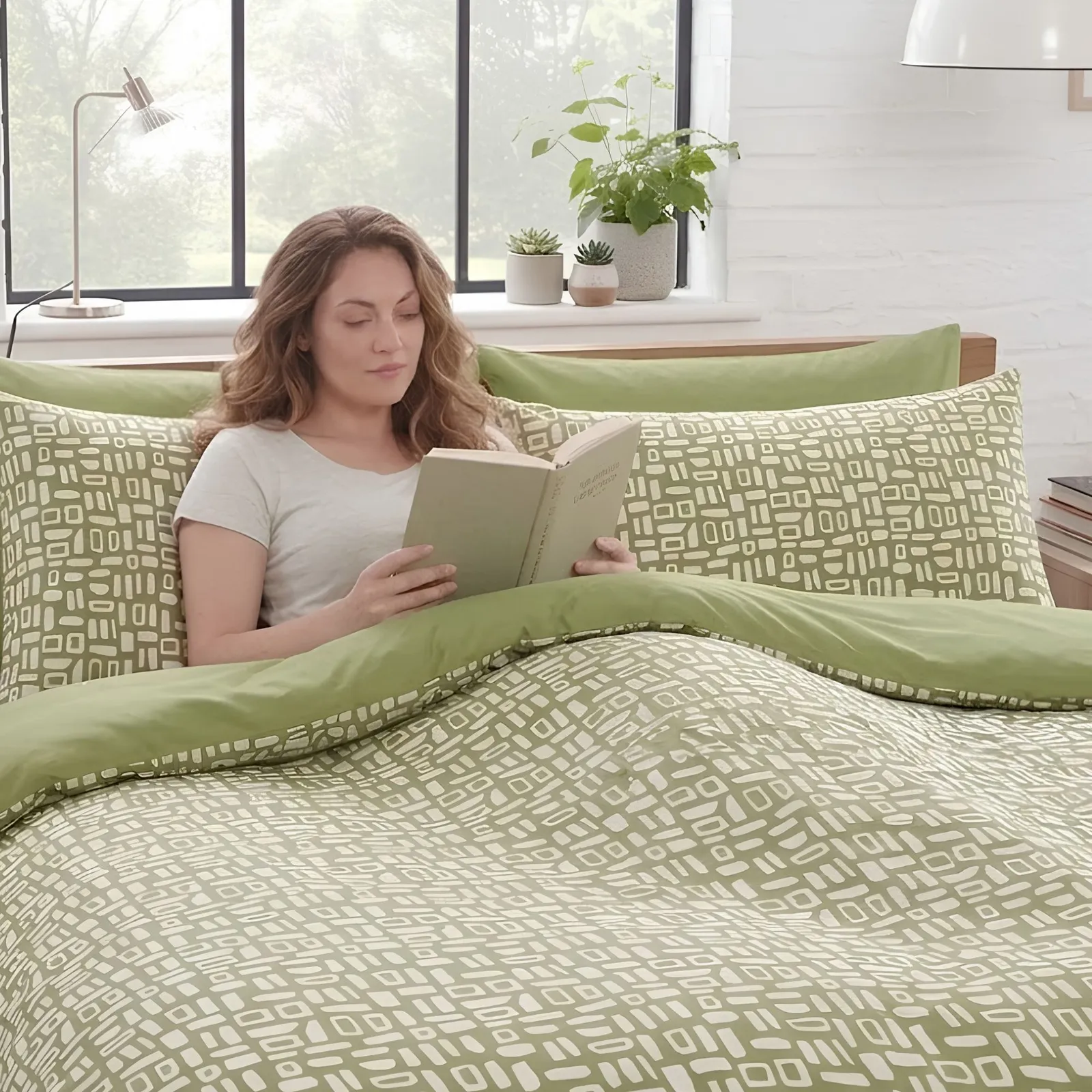 Rapport Home Pebbles Microfibre Reversible Duvet Cover Set with Pillowcase in Green 6