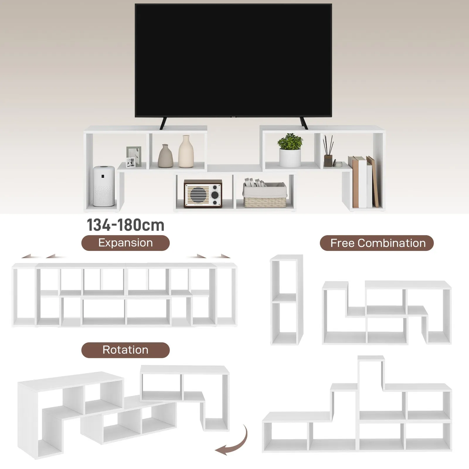 HOMCOM TV Unit for TVs up to 75 Inches, Free Combination TV Stand in White 4