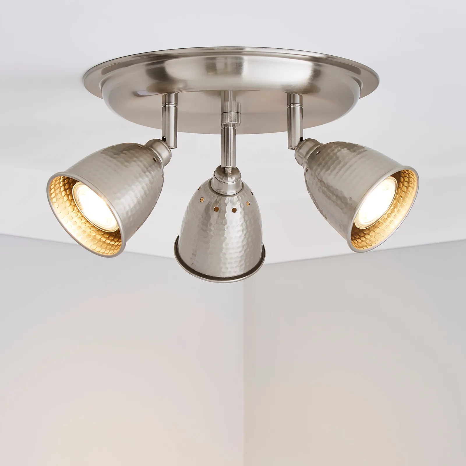 Filbert 3 Light Hammered Chrome Semi Flush Spotlight