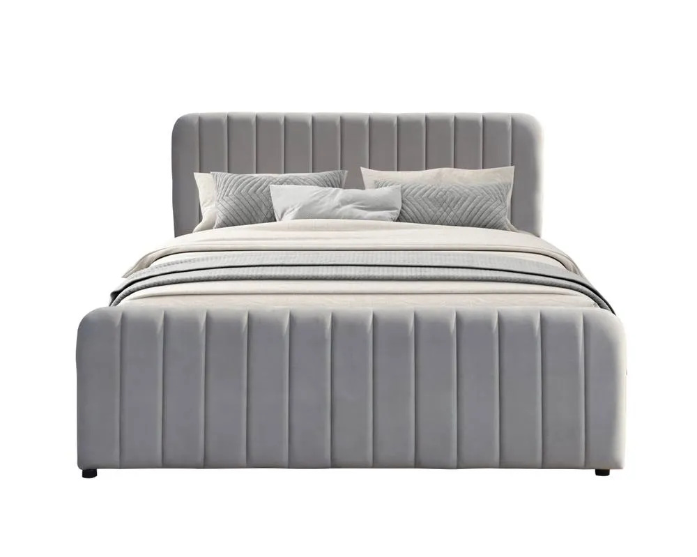 Comfy Living Ltd Brushed Velvet Fabric Gaslift Ottoman in Light Grey 2