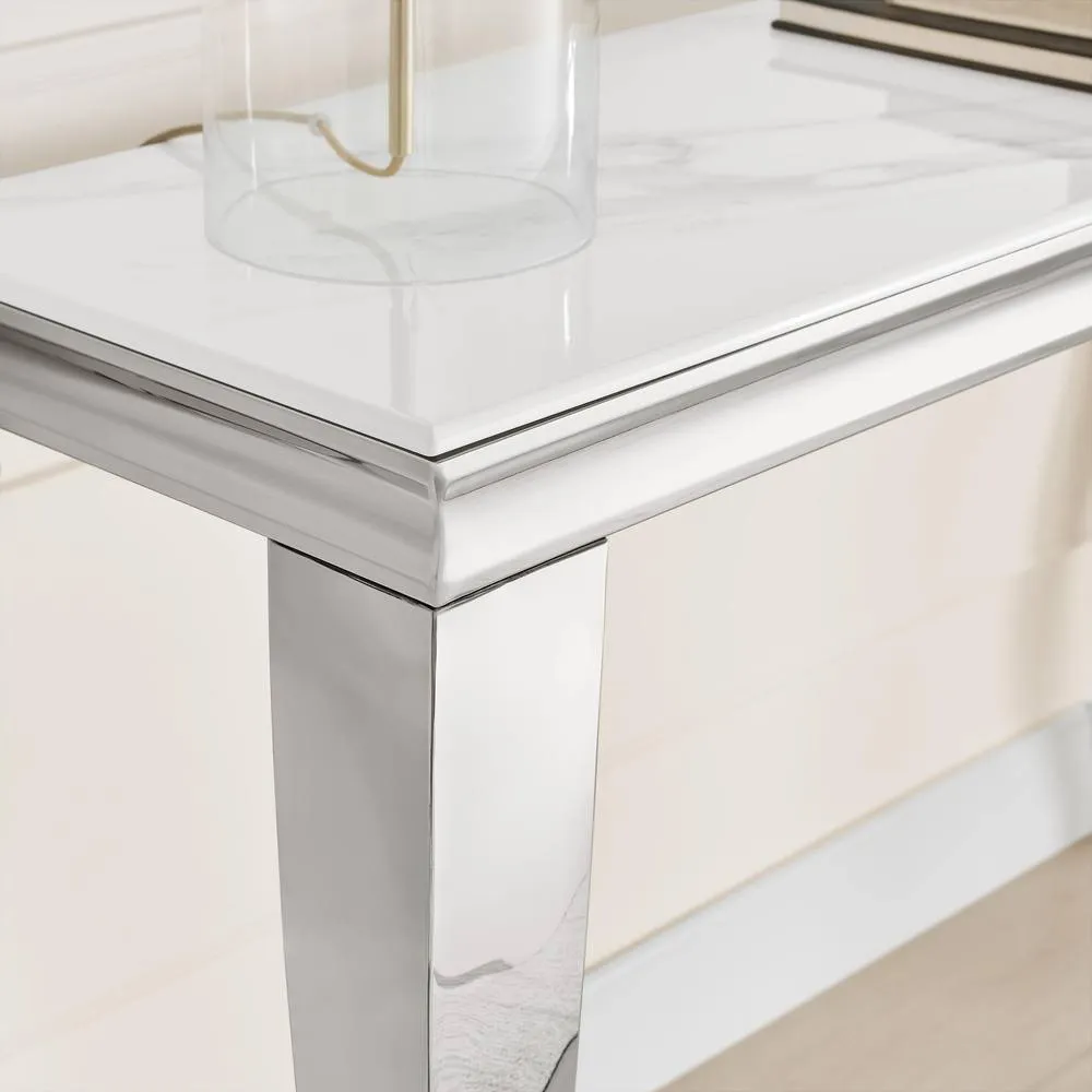 FurnitureboxUK Skye White Marble Glass & Metal Console Table 3