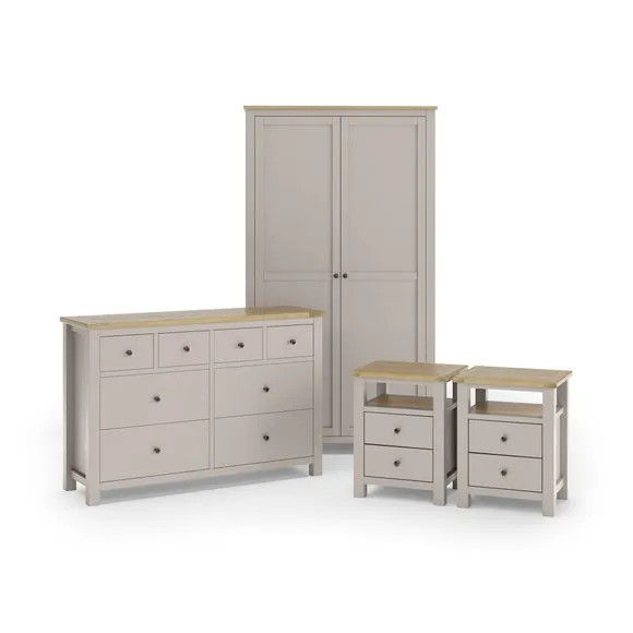 Olney Stone Wide Chest, Double Wardrobe & Bedside Tables Bundle
