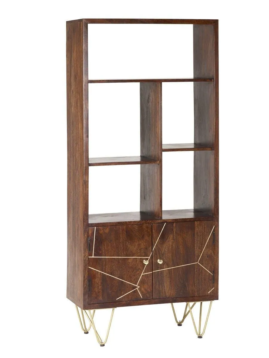 IH Design Multi shelf bookcase with Doors Deiondre Dark Mango in Brown 2