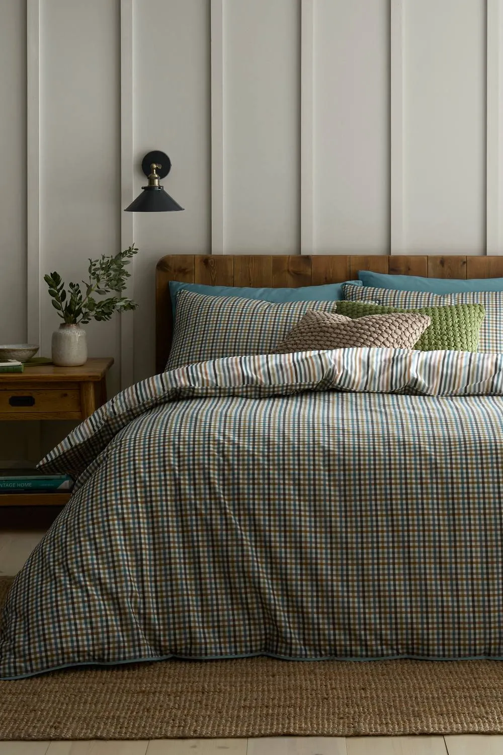 Appletree 'Micro Check' 100% Cotton Duvet Cover Set in Green 5
