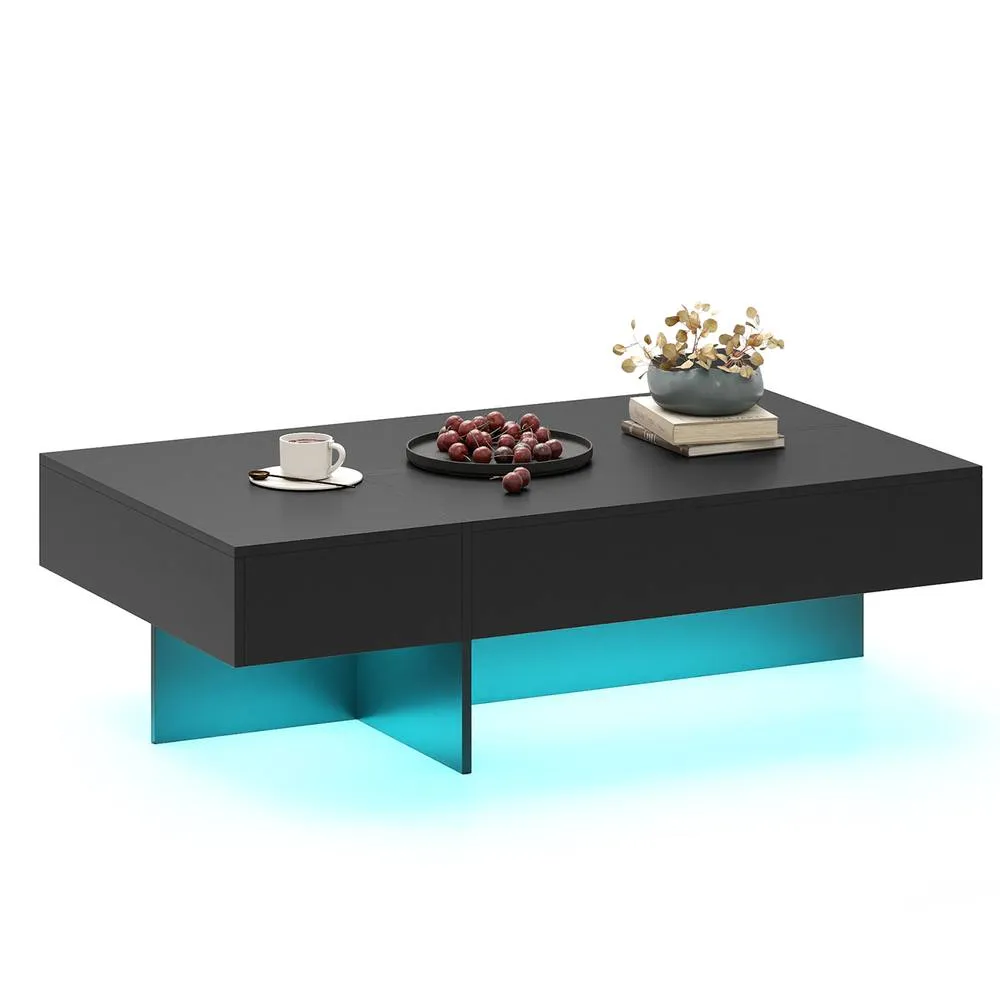 Costway Modern LED Coffee Table High-Gloss Accent Table with 3 Storage Drawers in Black