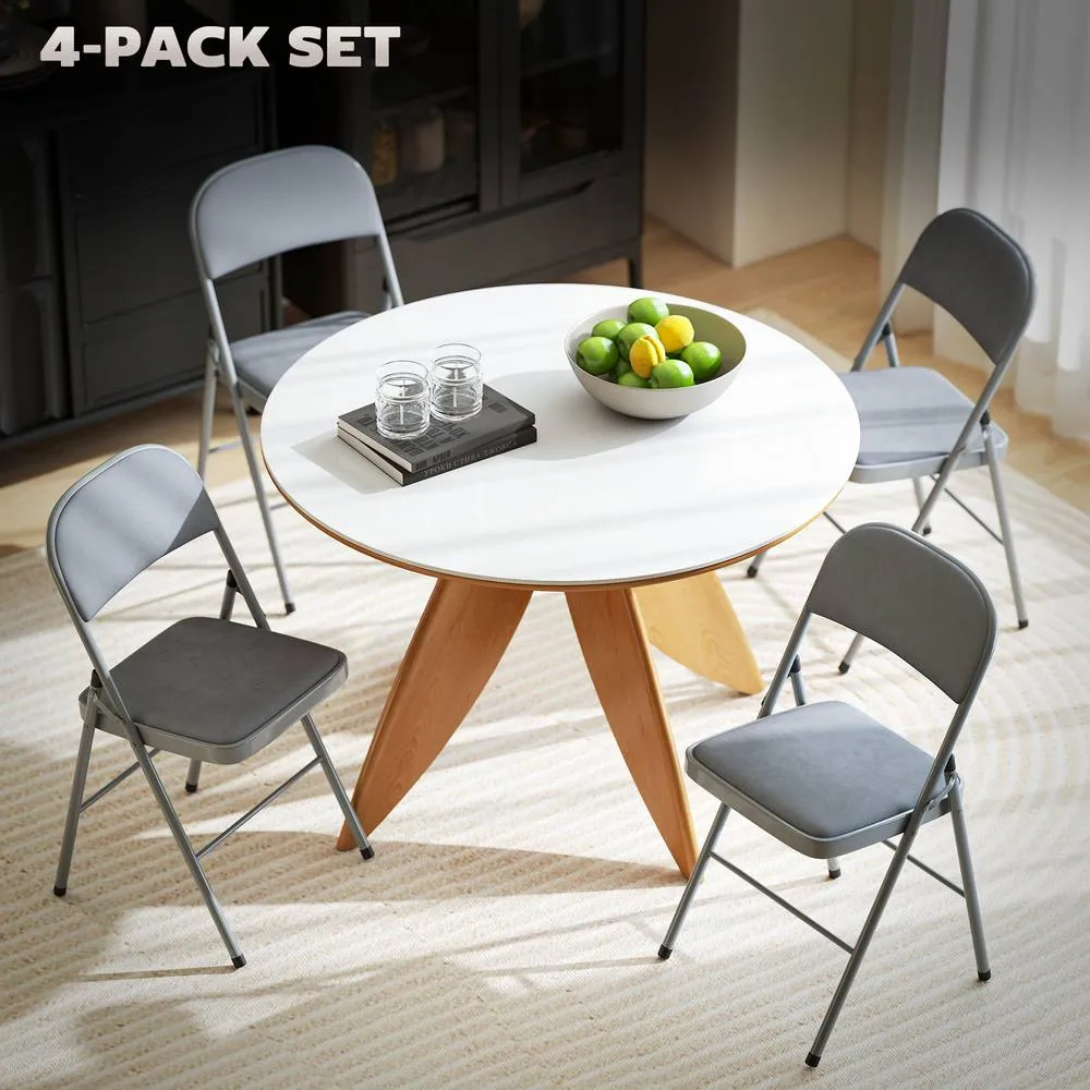 HOMCOM Folding Chairs Set of 4, Foldable Chairs with Cushions, Light Grey 4