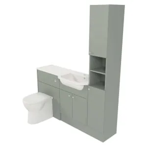 Deccado Benham Willow Green Fitted Tower, Vanity & Toilet Pan Unit Combination with RH Basin - 1500mm 2