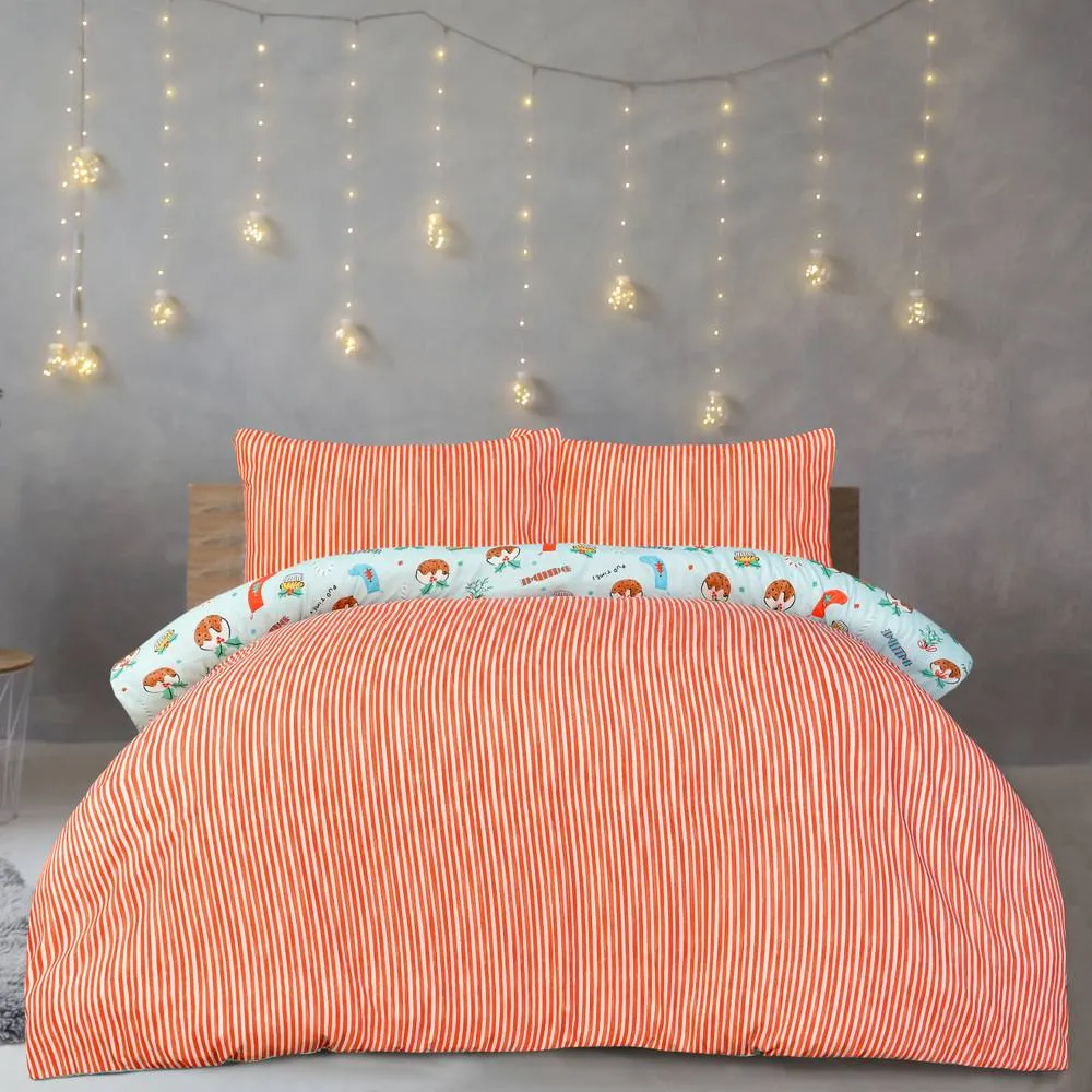 Smart Living Luxury Super Soft & Reversible Festive Christmas Puddings Duvet Set in Blue 2