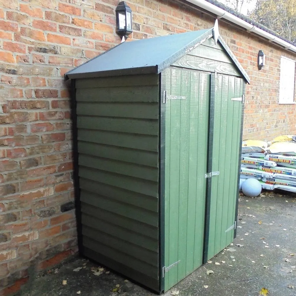 Shires Overlap 4x3 Feet Dip Treated Apex Shed Double Door - 3 Corner Shelves in Brown 3