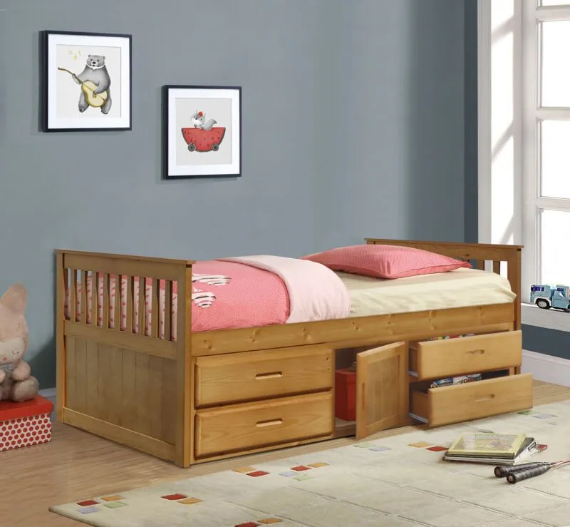 Comfy Living Ltd 3ft Wooden Captains Bed With Drawers & Storage in Light Brown