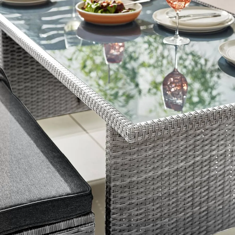 FurnitureboxUK Marbella Textured Grey Rattan Garden Dining Set Grey Cushions 9 Seat Outdoor Sofa, Glass Table Top 145x80cm 4