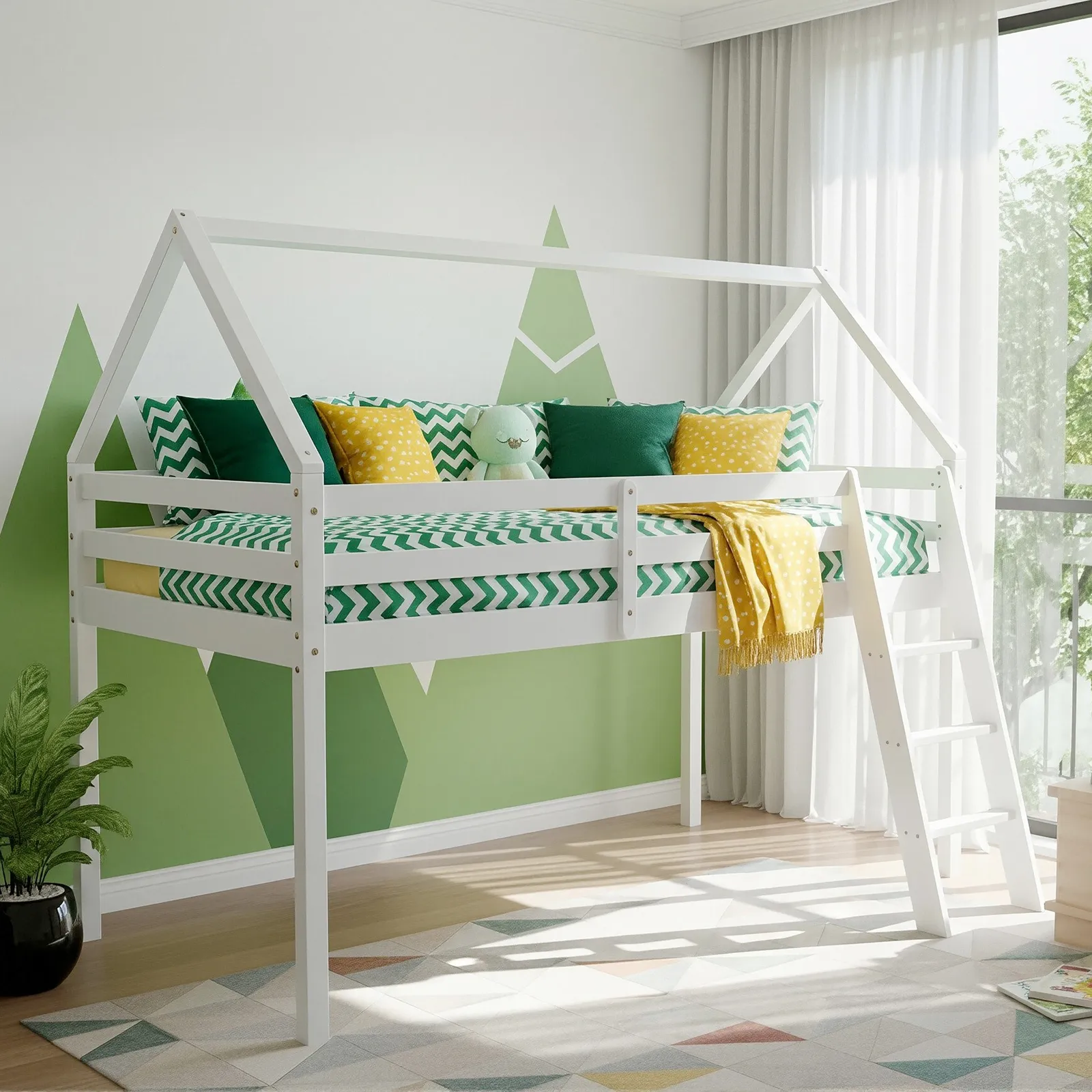 Jinsen - Single - Mid-Sleeper Kids Bed - White - Wood -  3ft