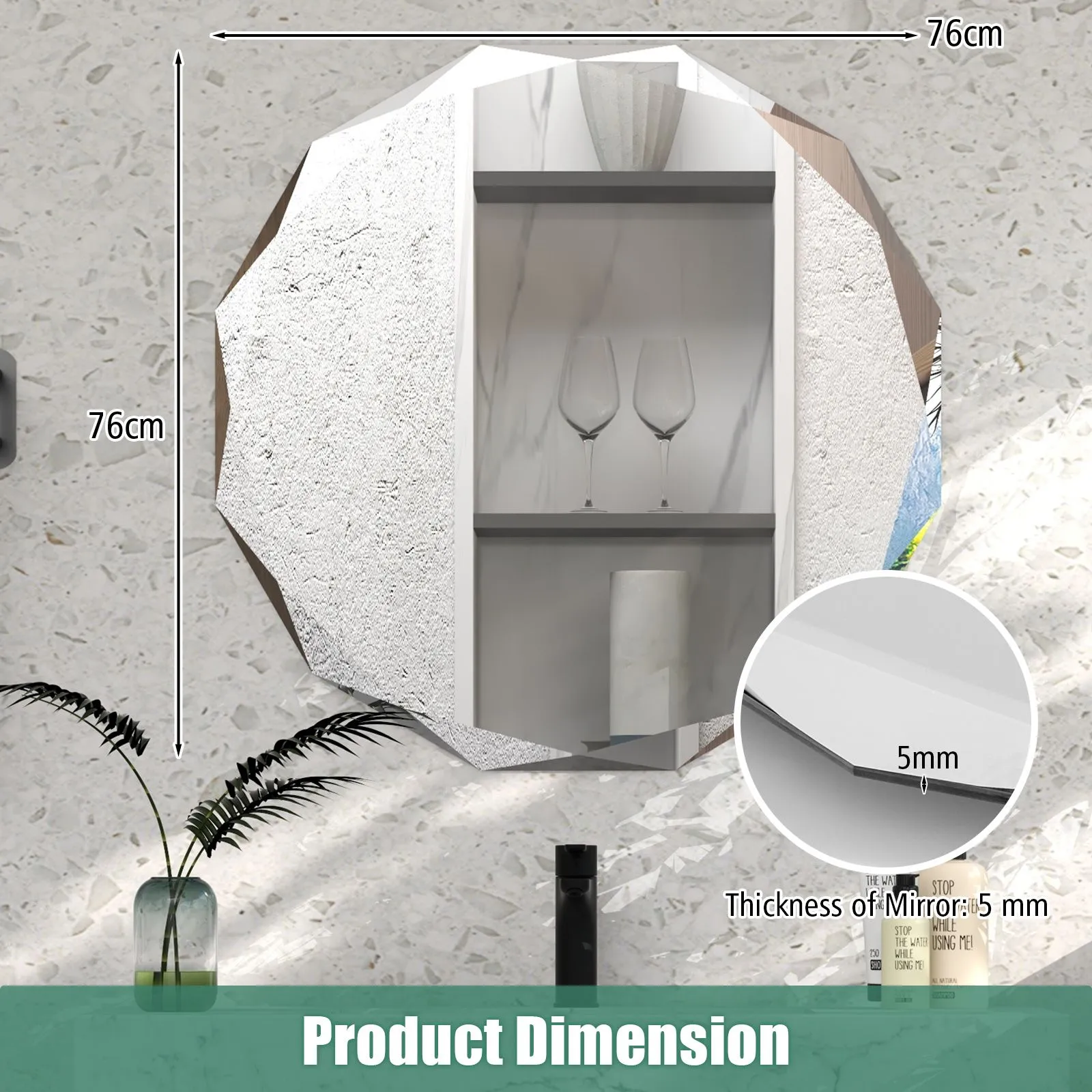 Costway Wall Mounted Silver Polished Mirror Frameless Bathroom Vanity Mirror Makeup Mirror in Clear 2